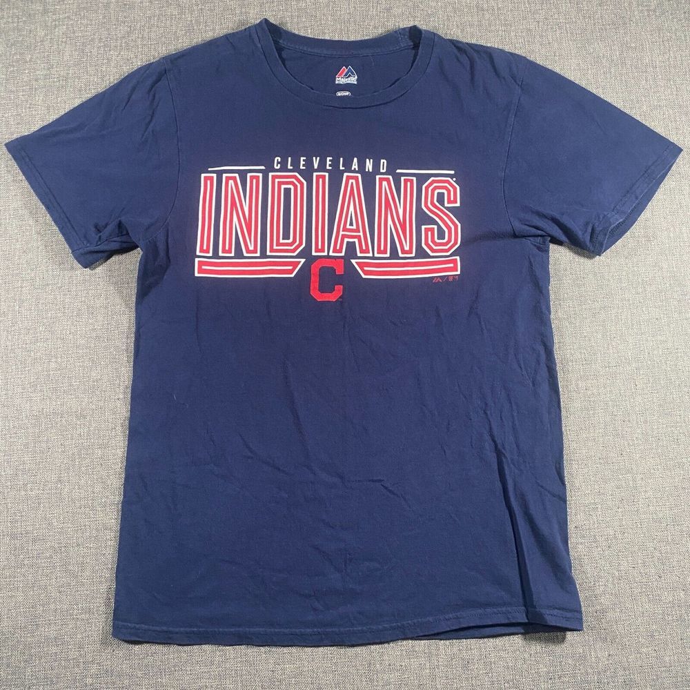Majestic Cleveland Indians Short Sleeve T Shirt Mens‎ Size Small Blue